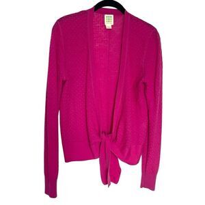 Title Nine Washable Wool tie front Sweater Cardigan Size  Large Fuscia Pink